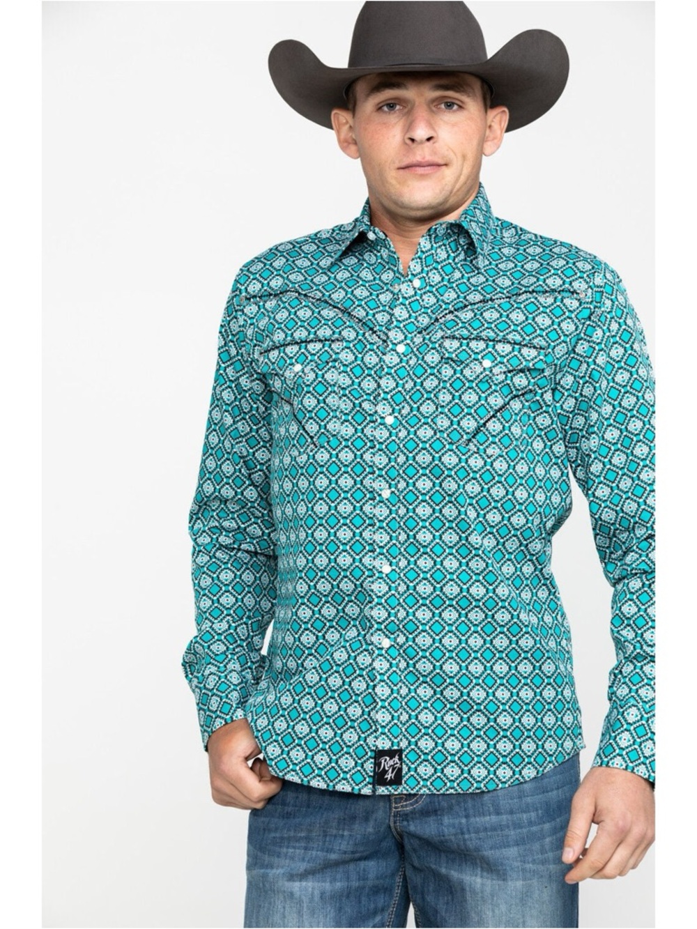 Wrangler Turquoise Geometric Western Snap Shirt
